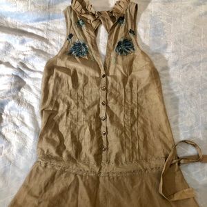 Free People- Tan Embroidered Halter Dress